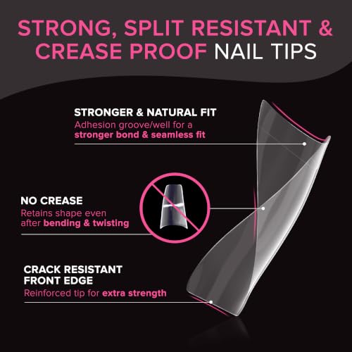 Clear Nail Tips for Gel & Acrylic Nails - 500 Pieces, 10 Sizes