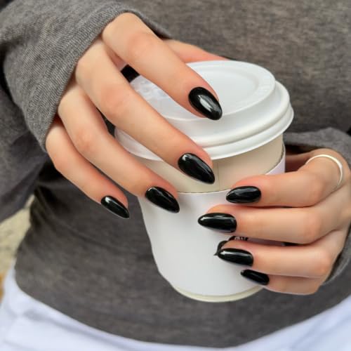 ohora Gel Press On Nails Medium Oval Black - Classic Solid Color, Ready-to-Wear