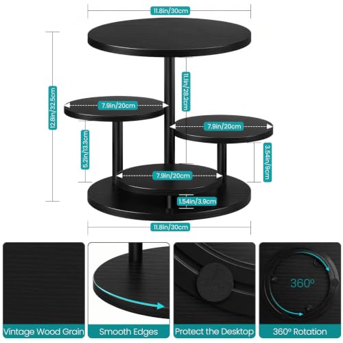 Black 4-Tier Round Cupcake Stand - Wooden Cake Tower with Rotatable Top for Desserts