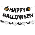 Black Glitter Halloween Banner with Pumpkin Ghost Bat Decorations - Party Wall Decor