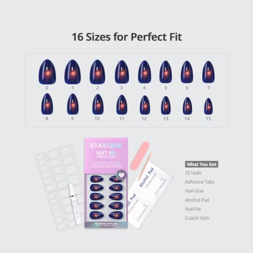 BTArtbox Halloween Press On Nails - Blue Hour, Short Almond, Cat Eye, 32 Count - Variation A6