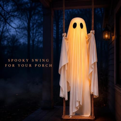 Outdoor Halloween Ghost Decoration - 5 to 13 Ft Adjustable Hanging Inflatable with LED Lights