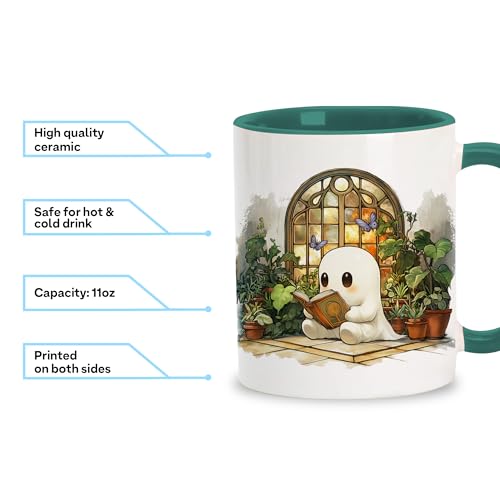 GhostBook Reading Mug - Cute Ghost Coffee Cup for Book Lovers Halloween Gift