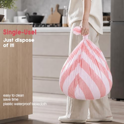 Pink and White Striped Tablecloths 54x108 Inches - 3 Pack, Waterproof & Disposable, Vertical Pink Stripe