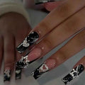 Press On Nails Long Rhinestone Fake Nails Black Square Bling 24pcs - Variation 2