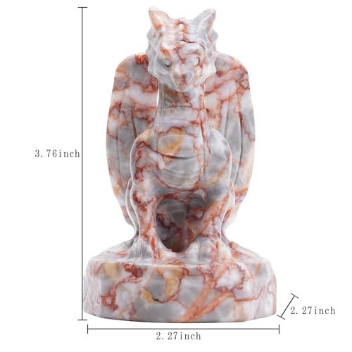 Natural Hand Carved Dragon Crystal Sculpture - Flying Dragon Red Grid Figurine - Healing Stone Home Decor