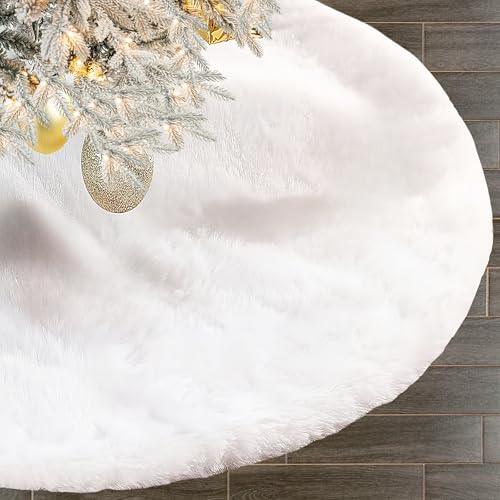 60 Inch White Faux Fur Christmas Tree Skirt - Elegant Holiday Decor