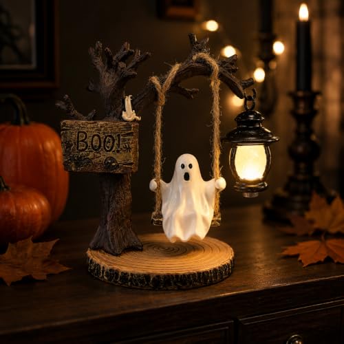 Halloween Ghost Figurine Night Light - Style 5 Spooky Tree Swing Decor for Home & Party
