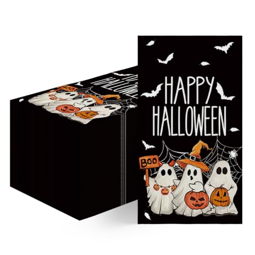 Halloween Paper Napkins Ghost Bat Spider Web Black 50Pcs - Disposable Party Decor