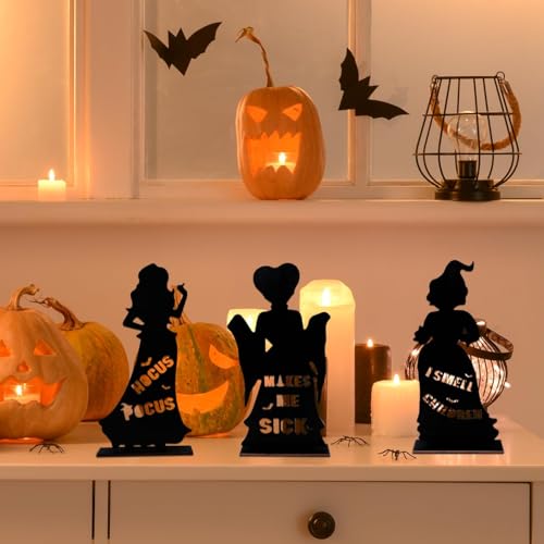 Halloween Witch Wooden Table Centerpieces Set - Spooky Fall Decor