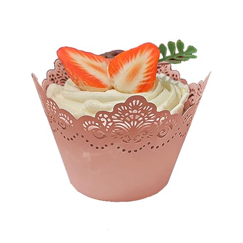 Light Pink Cupcake Wrappers 50Pcs Lace Hollow Out Crown Bake Cake Paper Decorations