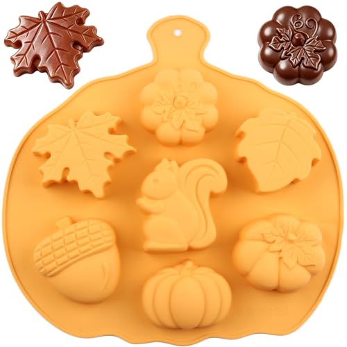Fall Harvest Silicone Chocolate Molds - 7 Cavity Pumpkin Squirrel Leaf Acorn