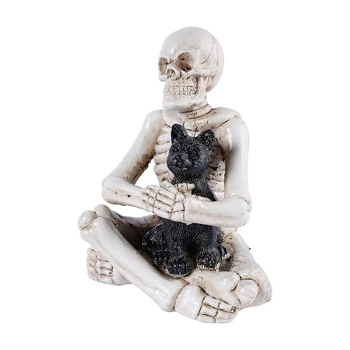 Gothic Halloween Skeleton with Dog Figurine - Spooky Home Decor, Skeleton Decorations