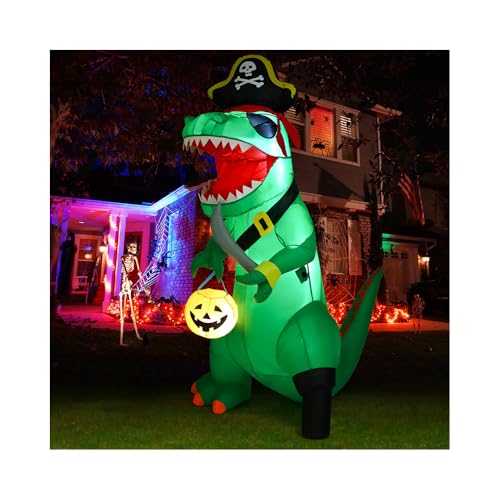 7 FT Halloween Dinosaur Inflatable Outdoor Decor with Pumpkin & LEDs