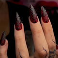 Halloween Press On Nails Red Black Gradient Fake Nails - Medium Almond, Reusable, 24 Pcs - Halloween Style 017