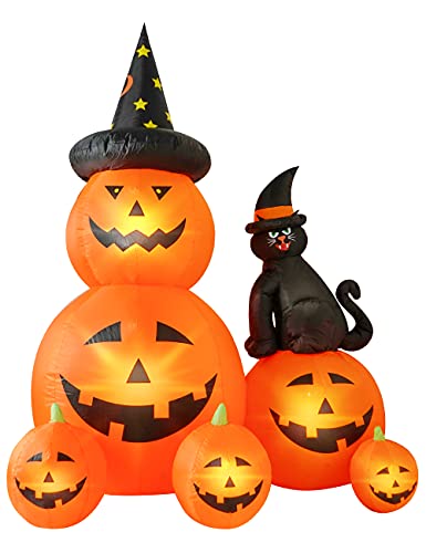 6 FT Halloween Inflatable Ghost Pumpkin & Black Cat Outdoor Decor with LED Lights