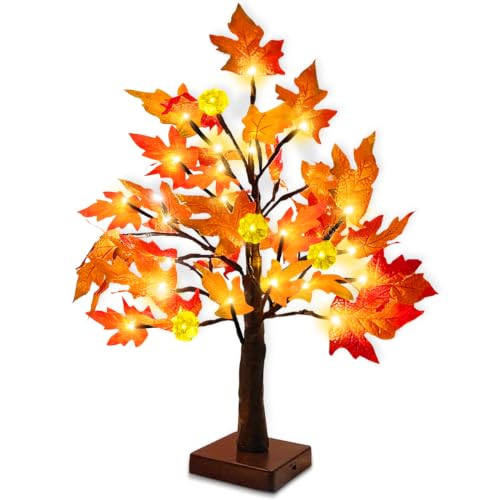 Prelit Fall Maple Tree with Pumpkin Lights - 1ft 6in Indoor Decor