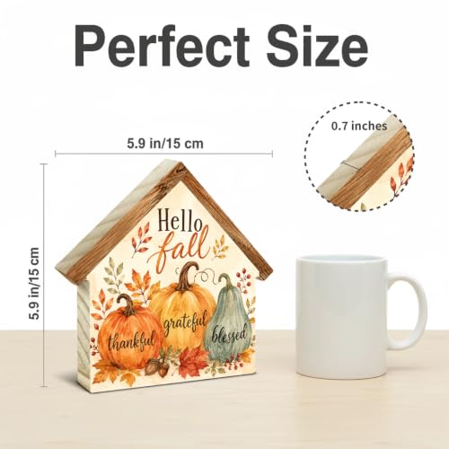 Hello Fall 03 Pumpkin Thanksgiving House Shaped Wooden Sign - Autumn Decor