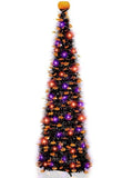 6 Ft Black Tinsel Halloween Tree with Lights - Indoor Holiday Decoration