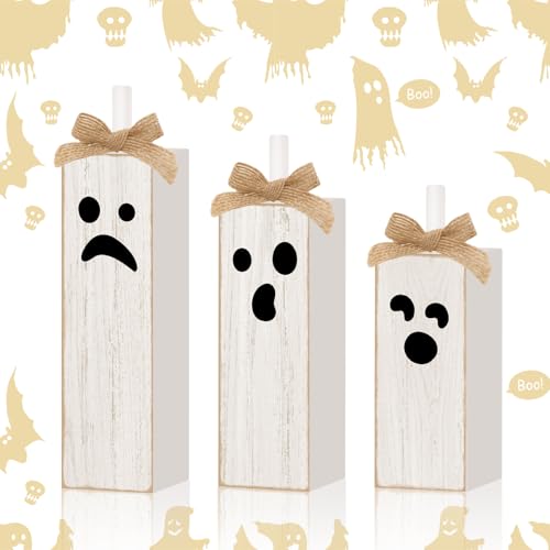 Ghost Face Wooden Tiered Tray Decor - Pink Ghost Boo Set, 3 Pack