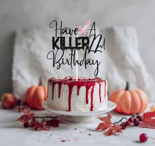 Black Glitter Have A Killer 22nd Birthday Cake Topper - Horror Zombie Party Décor - Black Killer Variation
