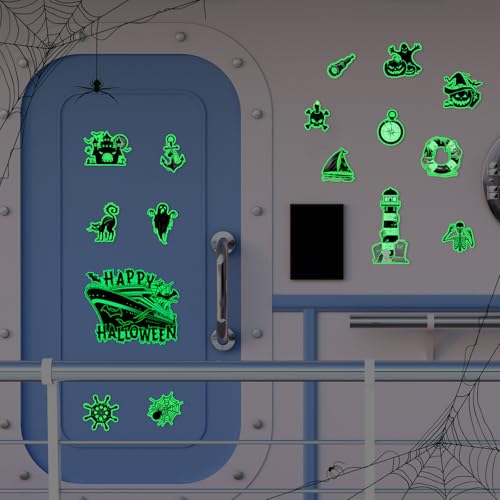 Halloween Cruise Door Magnets 16 Pcs Glow Decorations Scary & Bright Variations