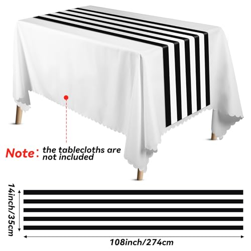 6 Pcs Black White Striped Plastic Table Runners for Halloween Festive Decor