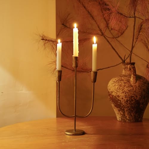 Vintage Cast Iron Candle Holder for 3 Taper Candles - Antique Gold Table Centerpiece
