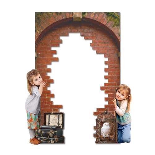 Magical Wizard Door Porch Banner - Red Brick Wall Backdrop Decoration 4.2x6.5 Ft
