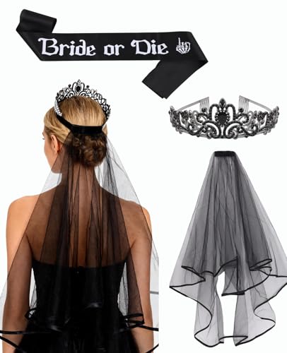 Black Bachelorette Party Decorations Set - Bride or Die Gothic Bridal Shower Supplies