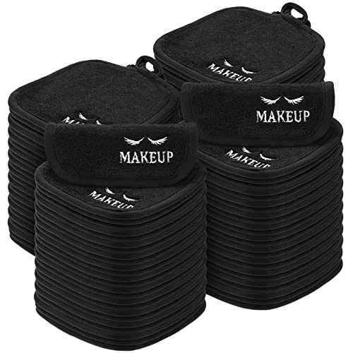 Reusable Makeup Remover Cloths Set - 48 Black Microfiber Face Towels, 5x5 Inches, Gentle & Washable