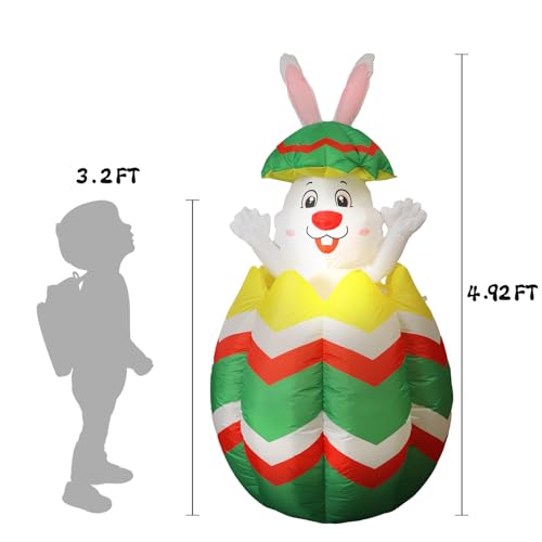 Halloween Inflatable Bunny Decoration with Auto-Lifting & LED Lights for Yard Garden Outdoor Indoor