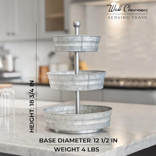 WallCharmers Galvanized Metal 3-Tier Serving Tray - 18 Inch Kitchen Decor