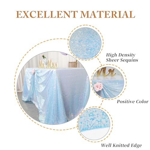 Iridescent Blue Rectangle Sequin Tablecloth 90x132 Inch for Weddings & Parties - Mermaid Shimmer