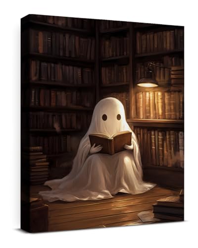 Halloween Ghost Wall Art Canvas Print - Spooky Library Reading Decor 8x10 Variation: Ghost-7