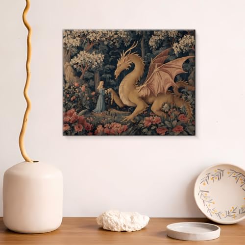 Fantasy Dragon Canvas Wall Art - Enchanted Forest Wall Decor - Variation Dragon-02