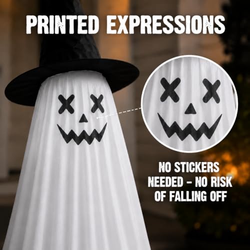 Outdoor Halloween Ghost Decorations - 2 Pack Light-Up, Adjustable Height 3-5 ft