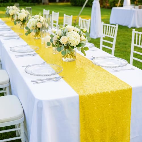 Yellow Sequin Table Runner 12x108 Inch for Wedding & Party Decor - Variation 1
