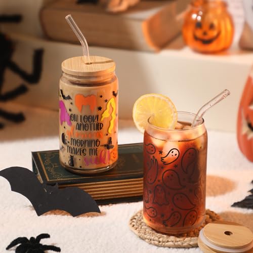 Halloween Glass Cups Witch Drinking Glass with Lid & Straw - 16oz OhLook Variation