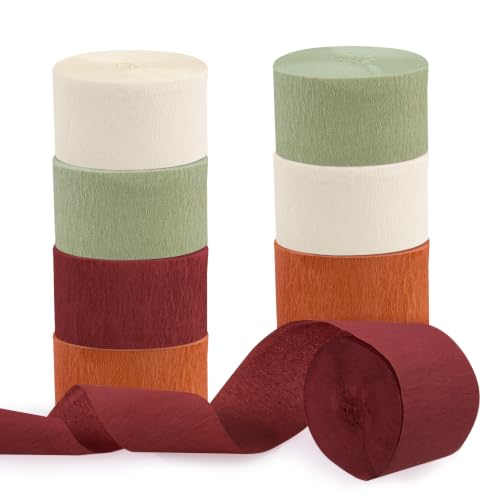 Fall Sage Rust Party Decorations - 8 Crepe Paper Streamers for Autumn Celebrations
