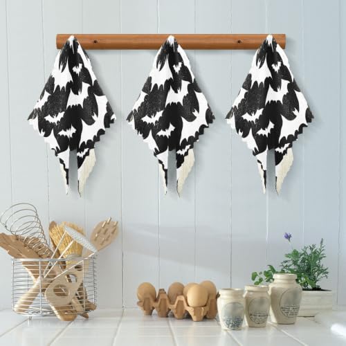 Halloween Bats Kitchen Dish Towels 6 Pack - Absorbent Reusable Cloths for Drying & Cleaning