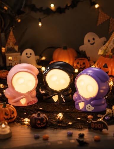 3 Pack Grim Reaper Night Light Halloween Decor Pull-Back Toy & Night Light