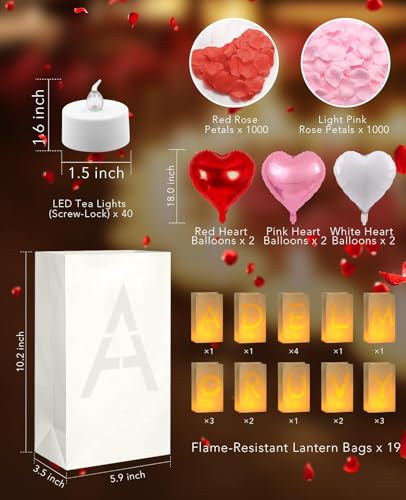 Love You More Every Day Anniversary Decorations Set - 19 Luminary Bags & LED Tea Lights