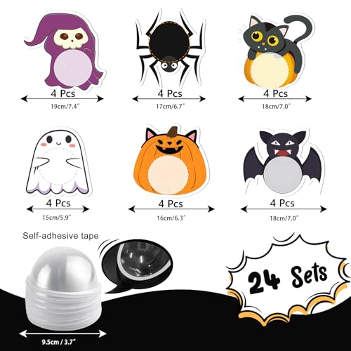 Halloween Candy Holder Cards with Clear Domes - 24 Pack for Trick or Treat
