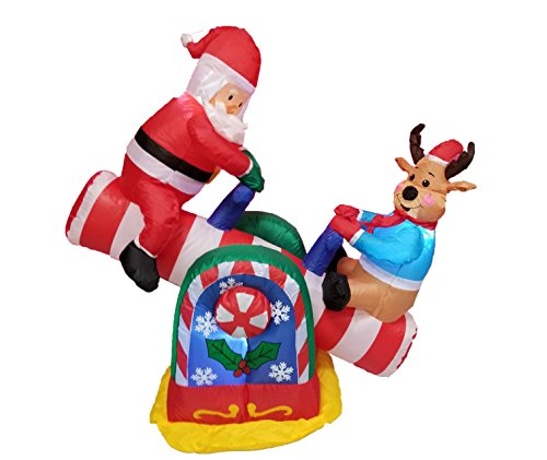Animated Christmas Inflatable Santa and Reindeer Yard Decor - 4 Feet Lighted See-Saw
