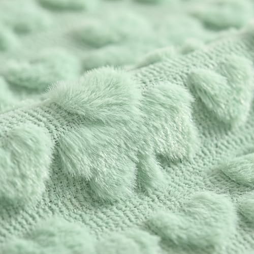 Sage Green Faux Fur Heart & Clover Table Runner 13x60 Inch Seasonal Kitchen Decor