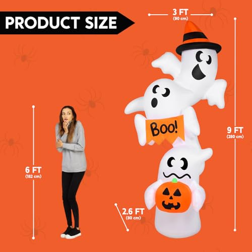 Giant Inflatable Ghost Halloween Yard Decoration with LEDs - Outdoor Spooky Decor
