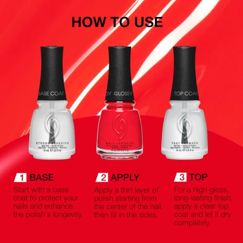 Bright Red Nail Polish - Fast Dry, Glossy Finish, Chip Resistant, 0.5 fl oz