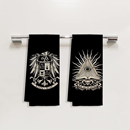 Gothic Dark Memento Mori Skull Kitchen Towels Set of 4 - Variation Gothic2