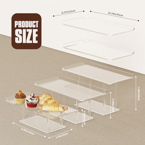 6 Pack Acrylic Dessert Display Set - Clear Cake Stands & Trays for Wedding & Party